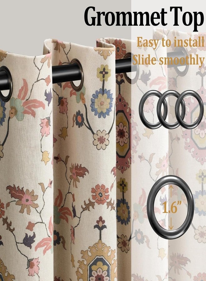 NDDYCU Boho Blackout Curtains Beige 2 Panels Curtains 84 Inch Floral Printed Black Out Curtains for Living Room Bedroom with Grommet - Image 2